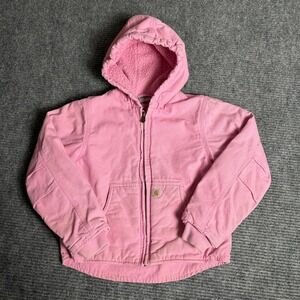 Kids Carhartt Pink Sherpa Lined Canvas Duck Hooded Jacket Size S 7 8